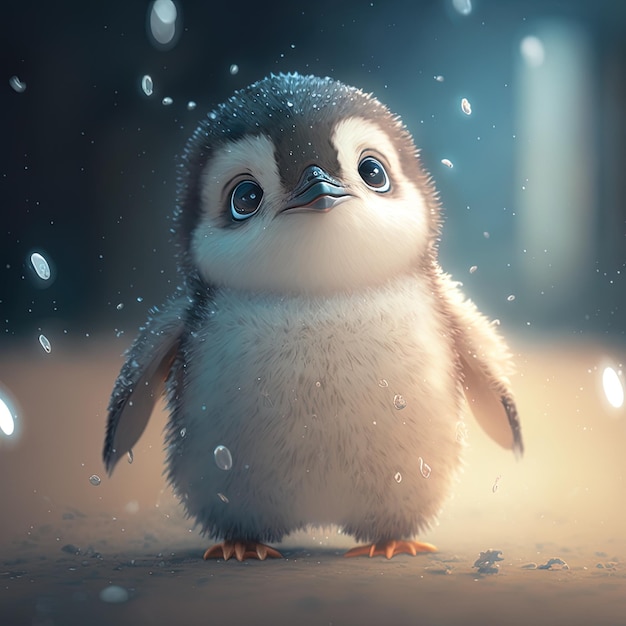 Schattige arctische metgezel babypinguïn in AnimeStyle Ice Age-achtergrond 4K