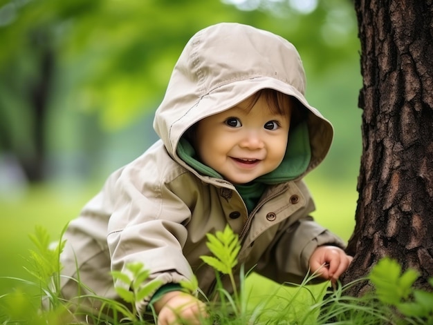 Schattige baby die de natuur verkent