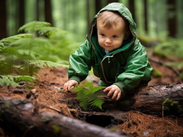 Schattige baby die de natuur verkent