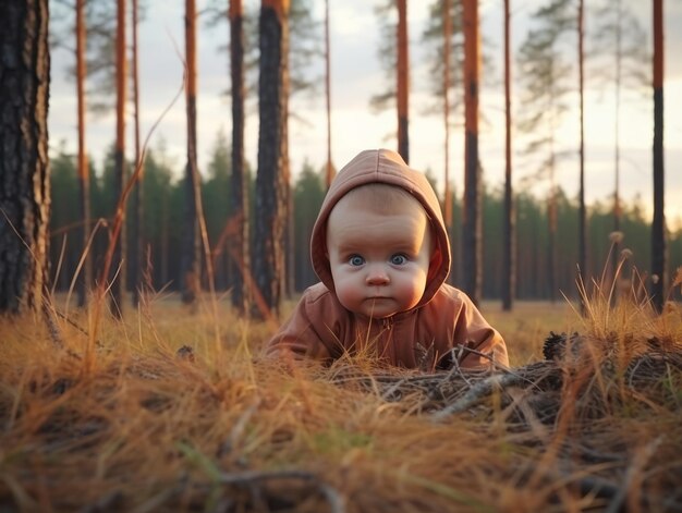 Foto schattige baby die de natuur verkent