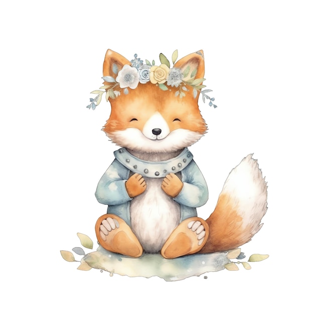 Schattige baby Floral fox aquarel illustratie