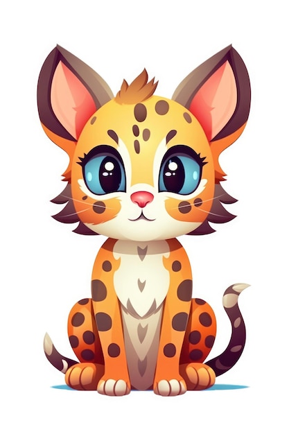 Schattige baby Margay in Cartoon Style op witte achtergrond generatieve AI