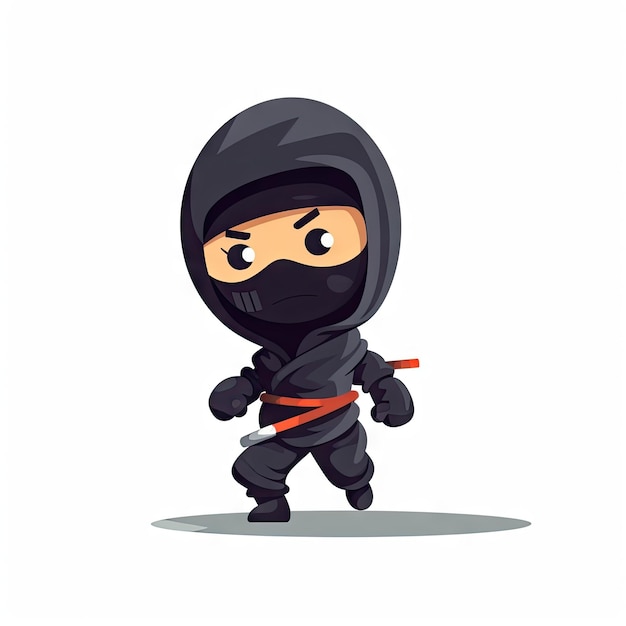 Schattige baby Ninja in minimalistische zwarte kleding met blij gezicht