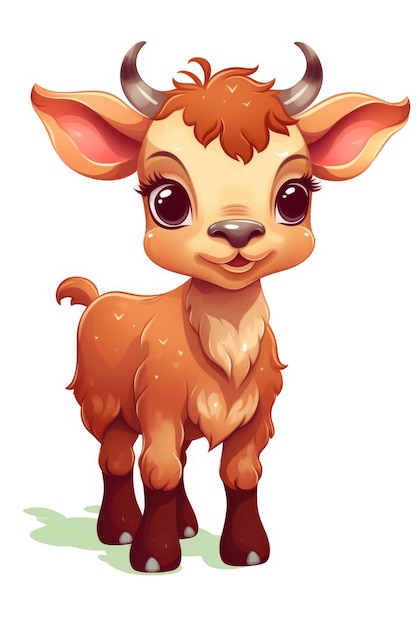 Schattige baby Ox in Cartoon Style op witte achtergrond generatieve AI