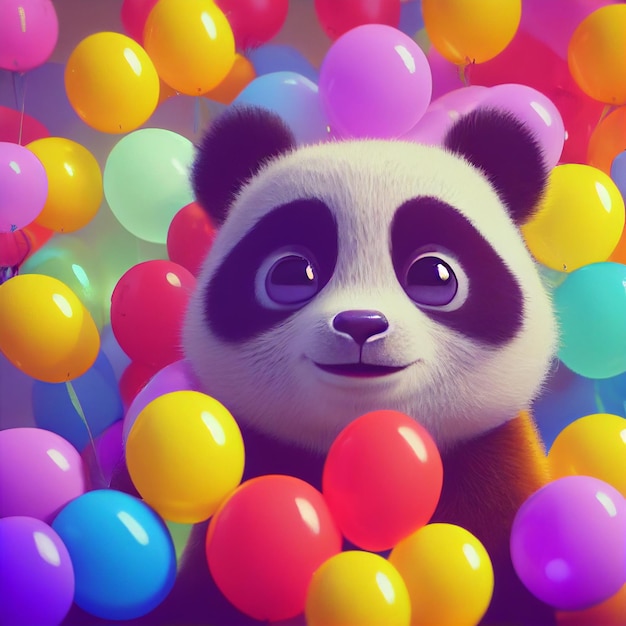 Schattige baby pandabeer met grote ogen 3D-rendering cartoon afbeelding