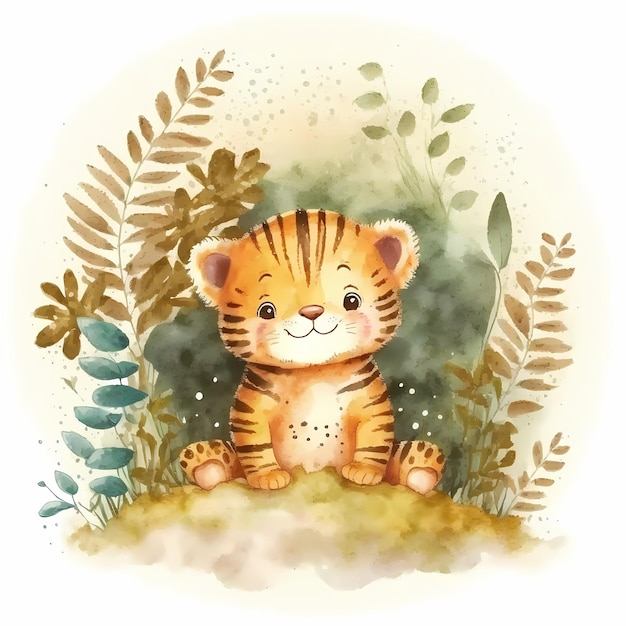 schattige baby tijger Illustratie op aquarel