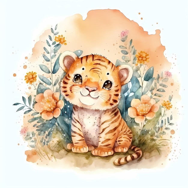 schattige baby tijger Illustratie op aquarel