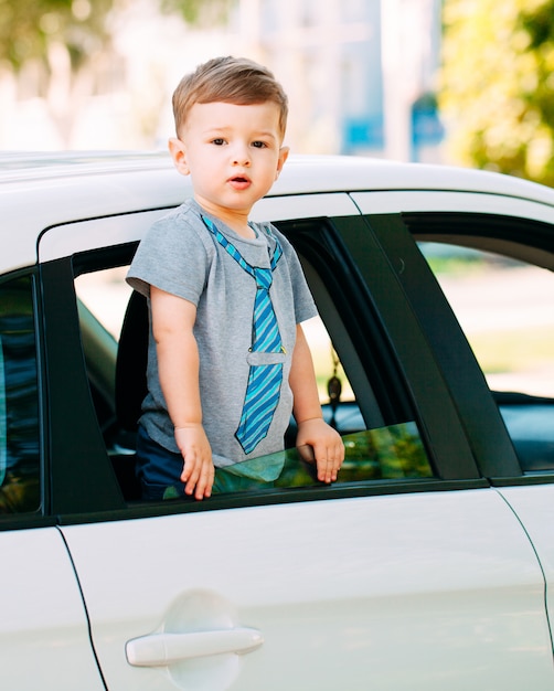 Schattige babyjongen in de auto