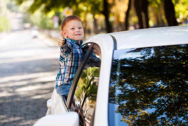 Schattige babyjongen in de auto