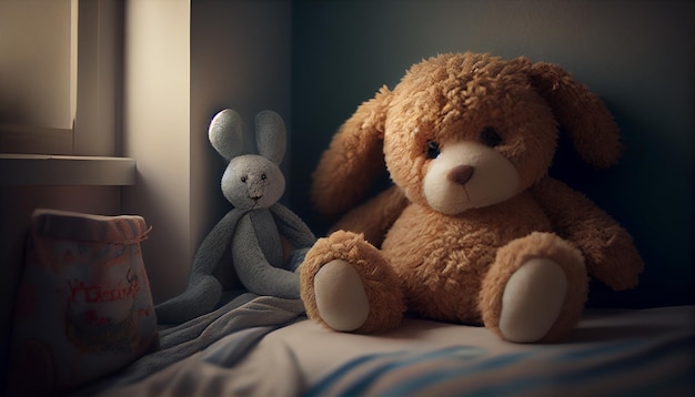 Schattige beer teddy en konijn aanbiddelijk speelgoed generatieve AI