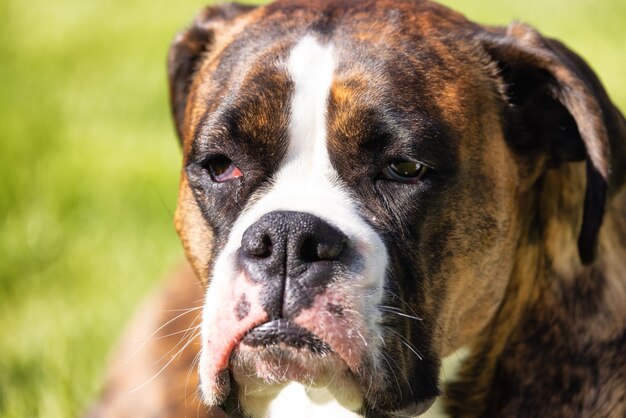 Schattige Boxer Hond ontspannen op gras buiten