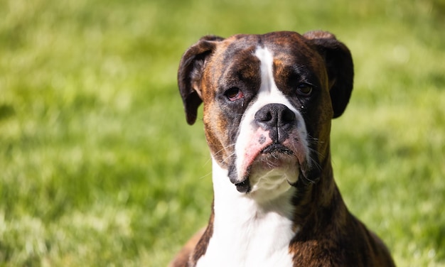 Schattige Boxer Hond ontspannen op gras buiten