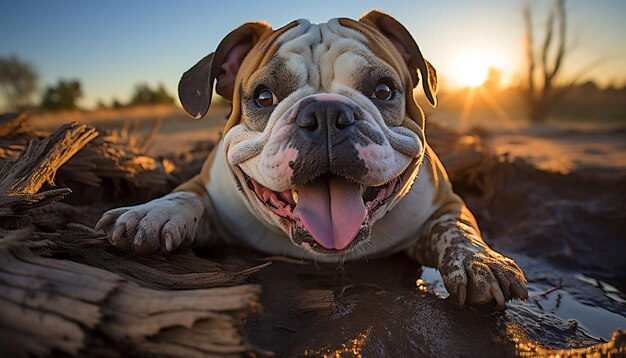 Schattige bulldog-puppy die in het gras speelt en geniet van de zomer gegenereerd door AI