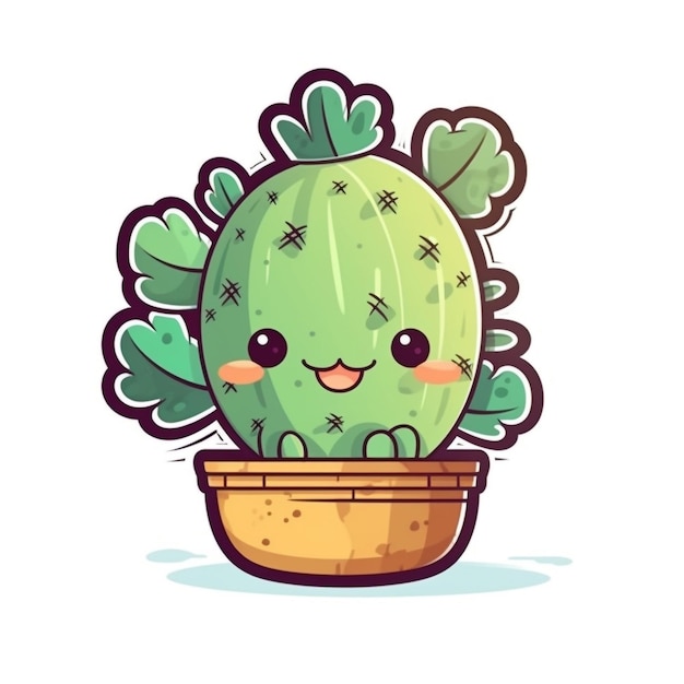 schattige cartoon anime cactus sticker anime stijl witte achtergrond