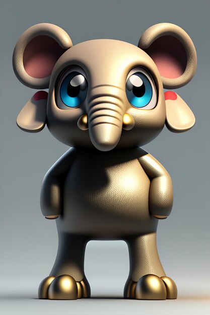 Schattige Cartoon Baby Olifant Antropomorfe 3D Rendering Karakter Model Hand Figuur Product Kawaii