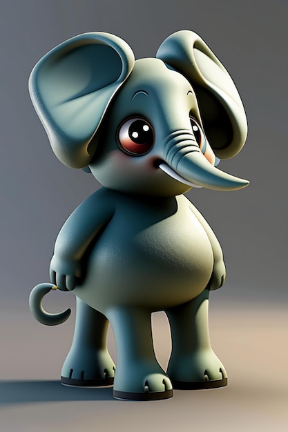 Schattige Cartoon Baby Olifant Antropomorfe 3D Rendering Karakter Model Hand Figuur Product Kawaii