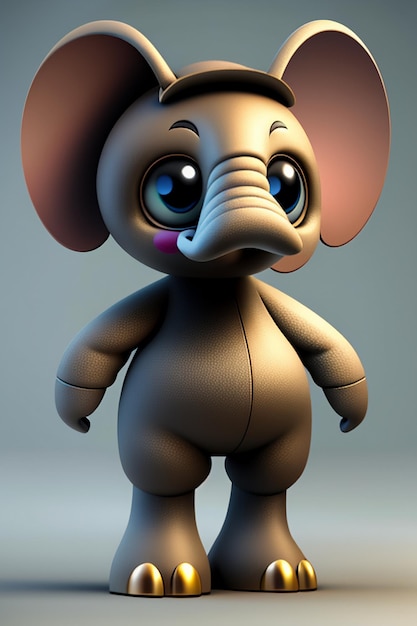 Schattige Cartoon Baby Olifant Antropomorfe 3D Rendering Karakter Model Hand Figuur Product Kawaii