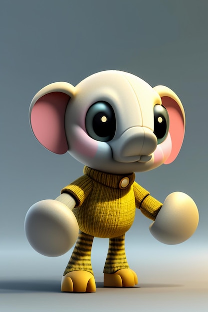 Schattige Cartoon Baby Olifant Antropomorfe 3D Rendering Karakter Model Hand Figuur Product Kawaii