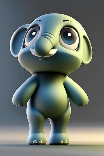 Schattige Cartoon Baby Olifant Antropomorfe 3D Rendering Karakter Model Hand Figuur Product Kawaii