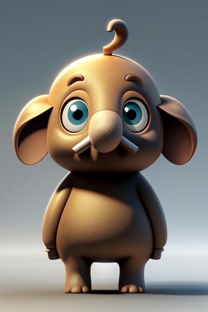 Schattige Cartoon Baby Olifant Antropomorfe 3D Rendering Karakter Model Hand Figuur Product Kawaii