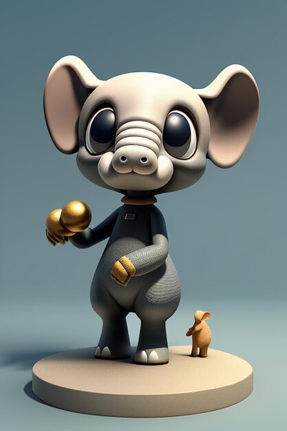 Foto schattige cartoon baby olifant antropomorfe 3d rendering karakter model hand figuur product kawaii