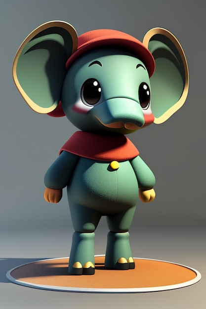 Schattige Cartoon Baby Olifant Antropomorfe 3D Rendering Karakter Model Hand Figuur Product Kawaii