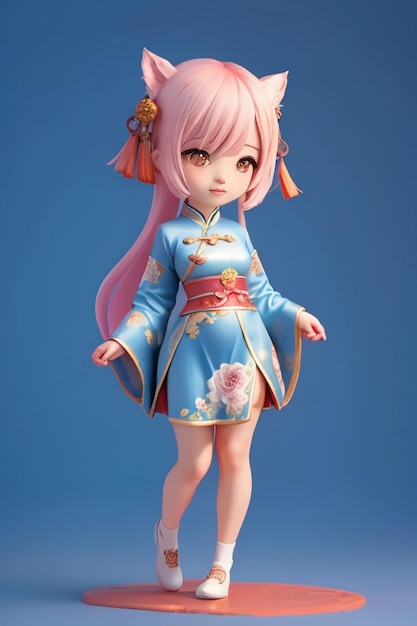 Schattige cartoon karakter model mooi meisje 3D-rendering model cosplay illustratie behang