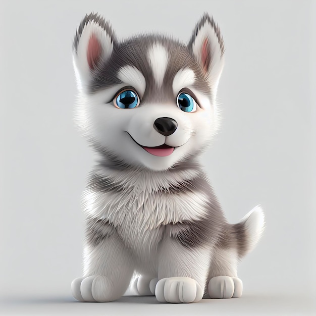 Schattige cartoon kleine husky puppy 3D stripfiguur generatieve AIx9