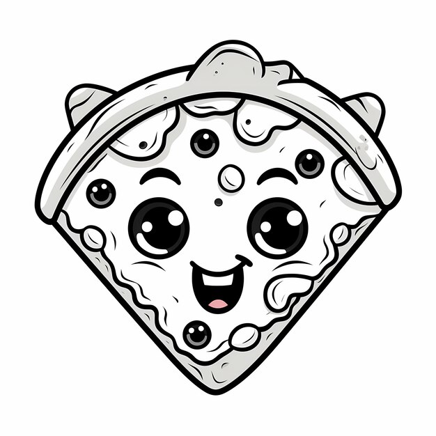 schattige cartoon pizza kawaii stijl zwart en wit geen kleur