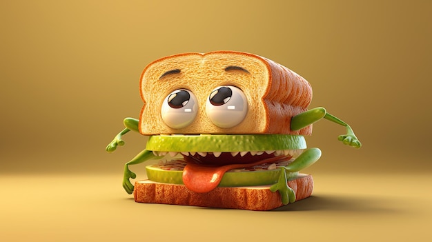 schattige cartoon sandwich karakter generatieve ai