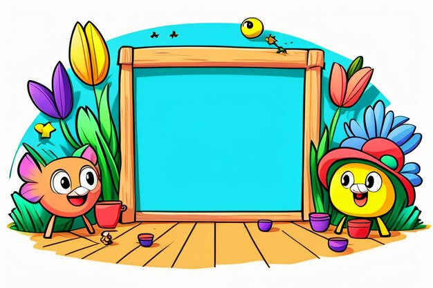 Foto schattige cartoon schilderij eenvoudige tekening kawaii creatief verhaal prentenboek stijl wallpaper achtergrond