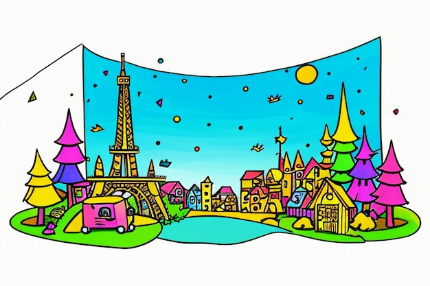 Schattige Cartoon Schilderij Eenvoudige Tekening Kawaii Creatief Verhaal Prentenboek Stijl Wallpaper Achtergrond