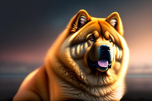 Schattige Chow Chow hond op donkere achtergrond Leuke hond portret Digitale kunst