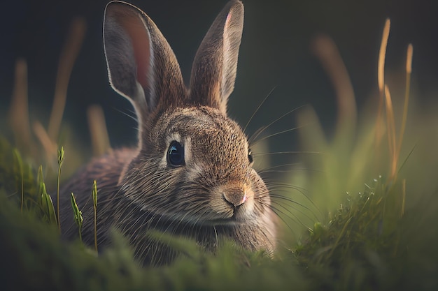 Schattige close-up van een klein konijn dat tussen groen gras zit. Perfect om de schattige en pluizige kant van de natuur te laten zien