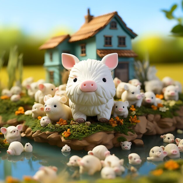 Schattige dieren Charmante 3D-gerenderde creatieve eenvoud in schattige Fatness Blender C4D Clay-stijl