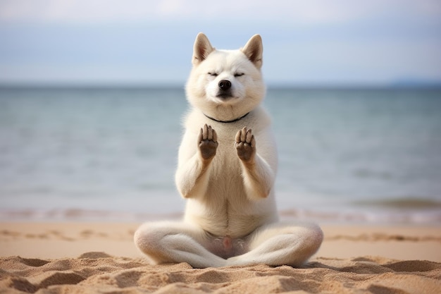 Schattige grappige yogahond Kalm pose mediteer Genereer Ai