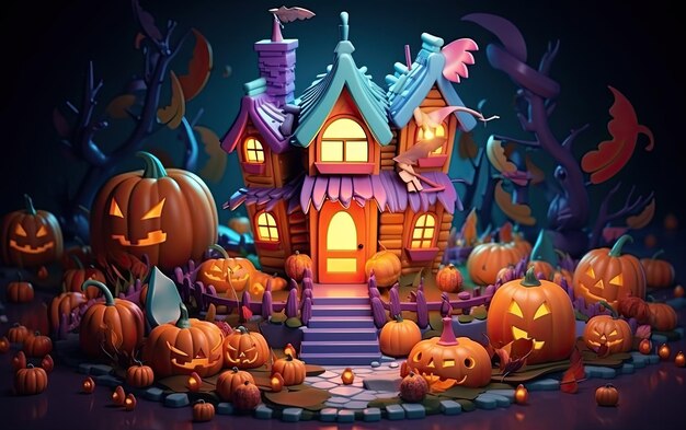 schattige halloween 3d-achtergrond met generatieve AI van colorful3drender