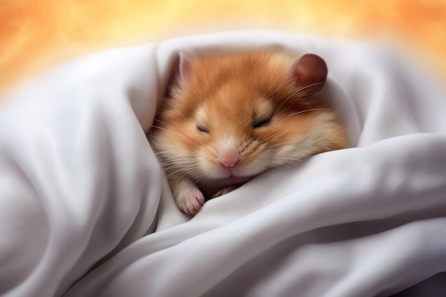 schattige hamster slaapt in een deken binnen