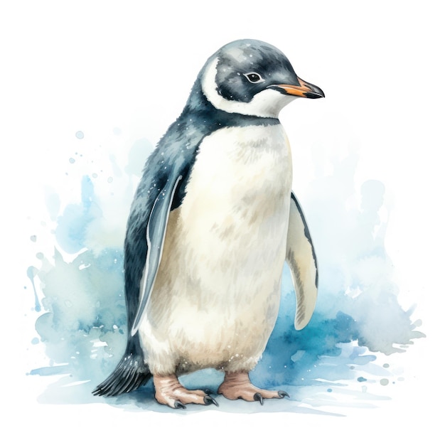 Schattige handbeschilderde aquarel Penguin Clipart op witte achtergrond AI gegenereerd