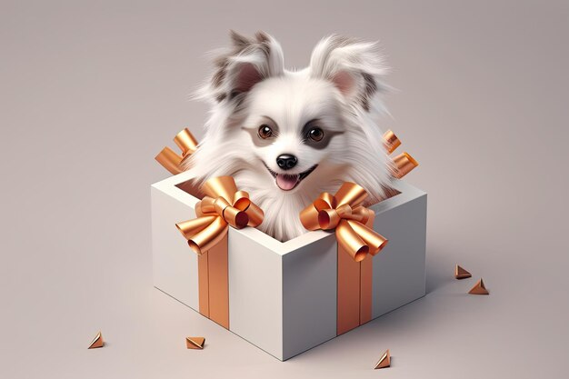 Schattige hond kijkt uit geschenkdoos Huisdier als cadeau Generatieve AI