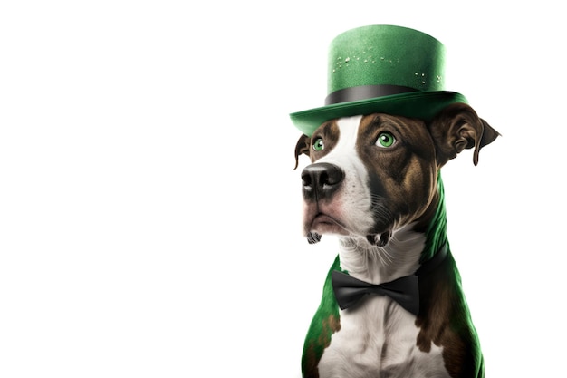 Schattige hond met groene St. Patrick's Day hoed op onscherpe gekleurde achtergrond Generatieve AI