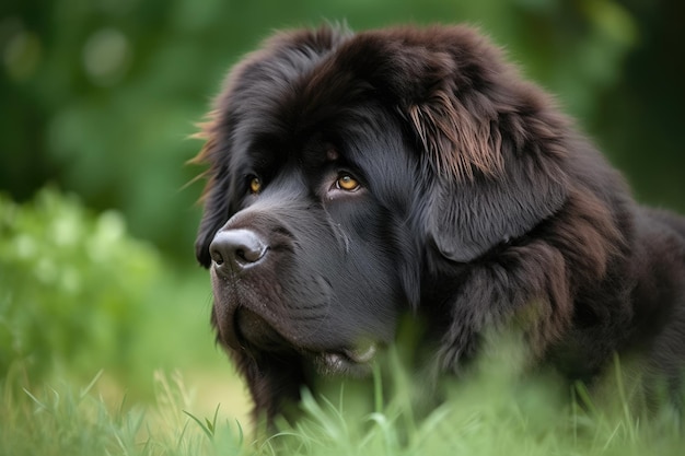 Schattige hond uit Newfoundland buiten in de natuur op een zonnige zomerdag AI gegenereerd