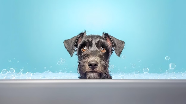 Schattige hond zwarte schnauzer heeft een badbanner gemaakt met Generative AI