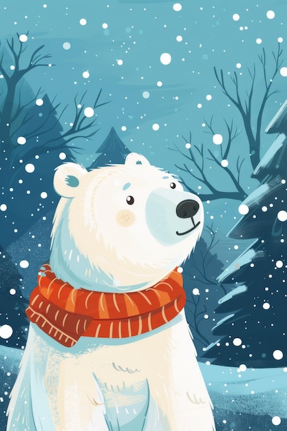 schattige ijsbeer met winter achtergrond kinderen illustratie