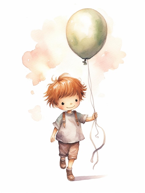 Schattige jongen illustratie met een ballon in aquarel kunst