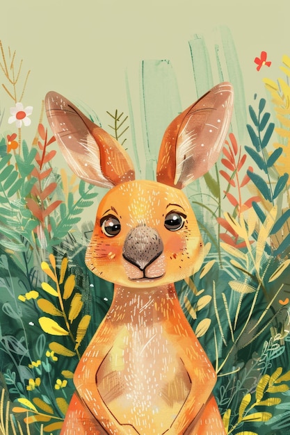 schattige kangoeroe met natuur achtergrond kinderen illustratie