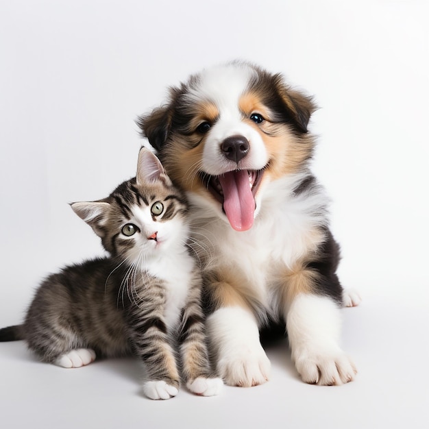 Schattige kat- en puppy-interactie