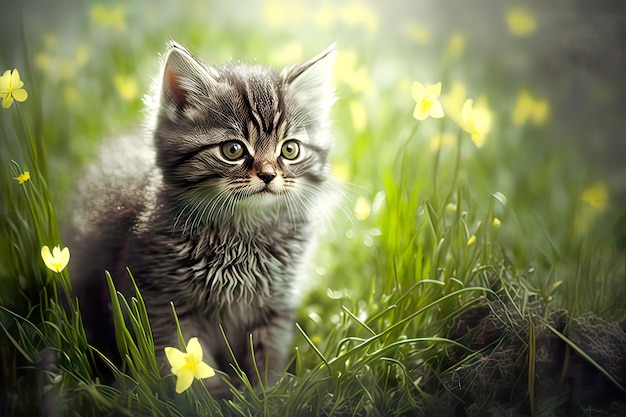 Schattige kat lente plezier vreedzaam gegenereerd ai