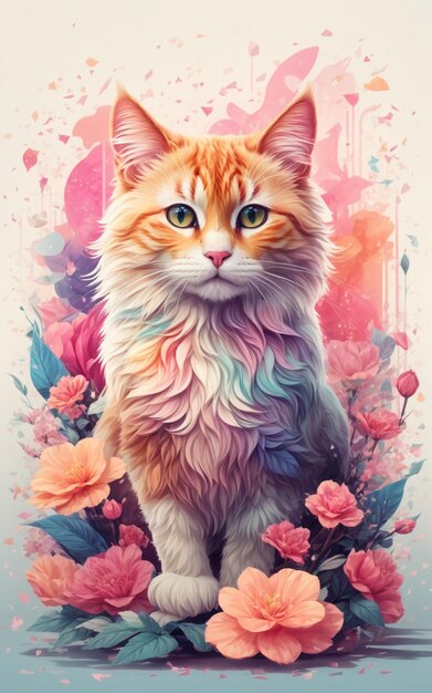schattige kat met bloemen achtergrond