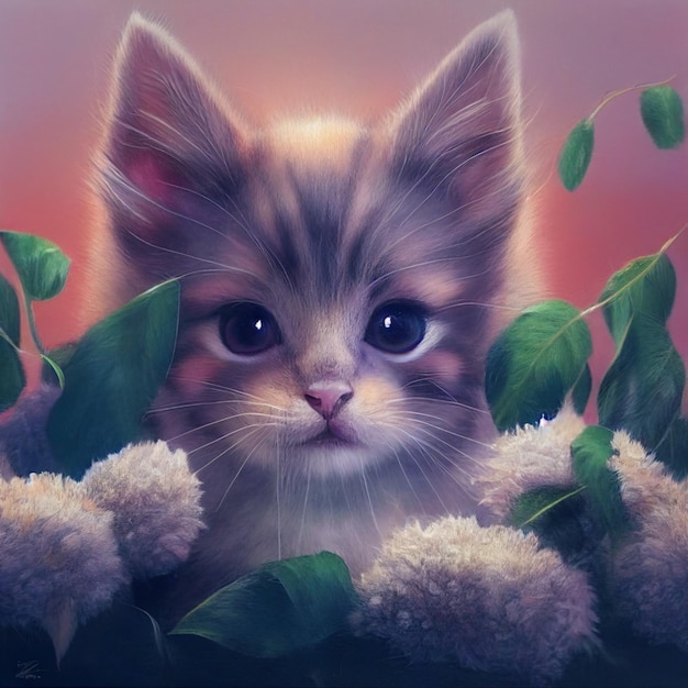 Schattige kat met bloemen cartoon afbeelding